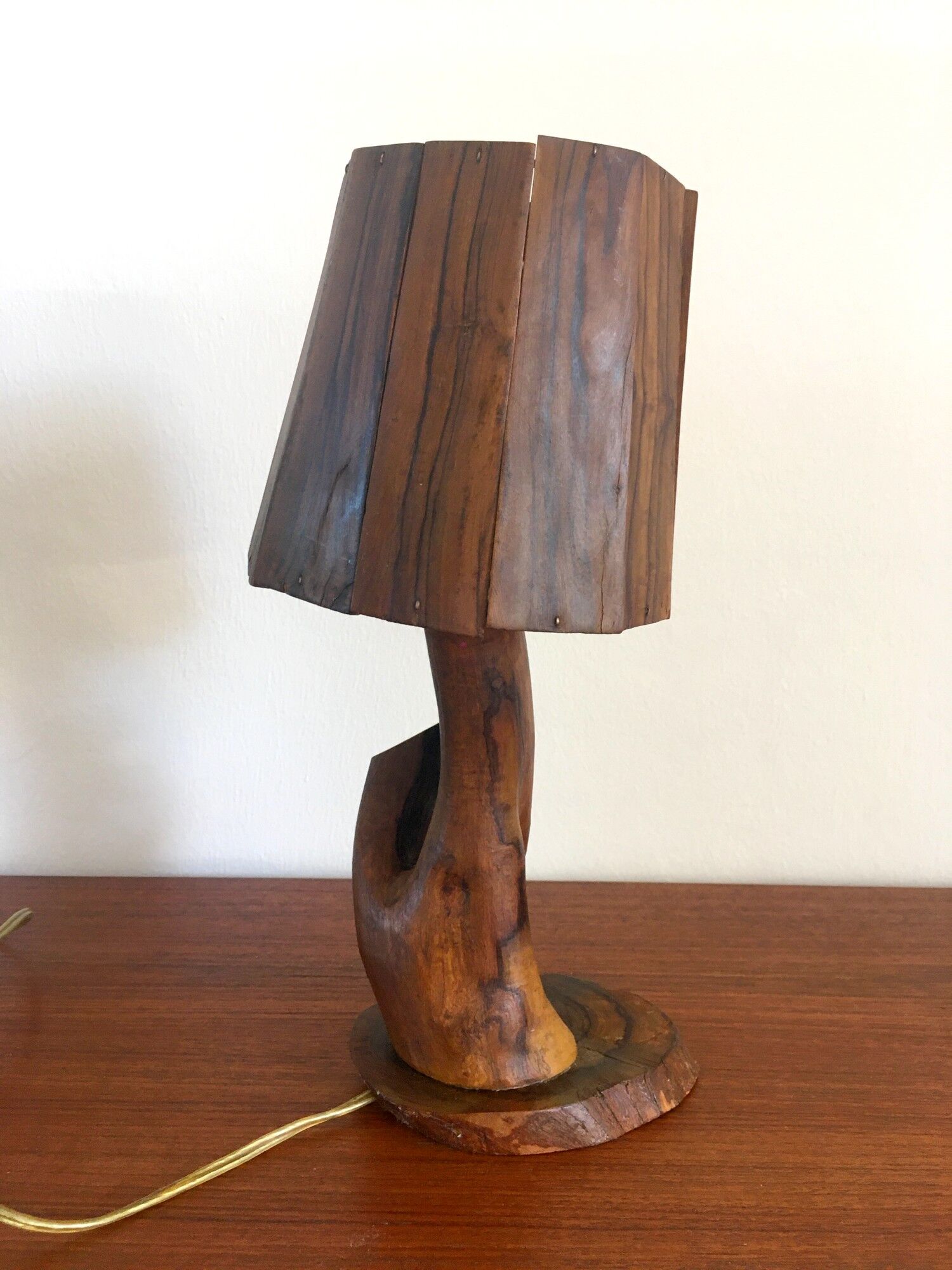 Vintage lamp in olive wood, 70s