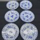 Service 6 assiettes à dessert, décor floral, fleurs, Porcelaine du Japon, motif Phénix, Bleu, Japon