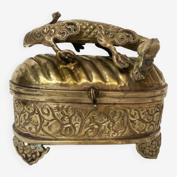 Asia, brass jewelry box with dragon socket, early 20th century