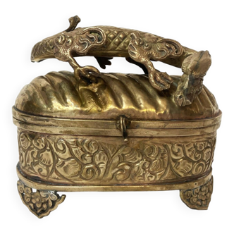 Asia, brass jewelry box with dragon socket, early 20th century