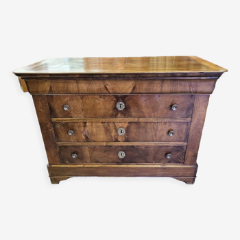 Commode louis philippe en noyer plateau bois du xix ème siecle