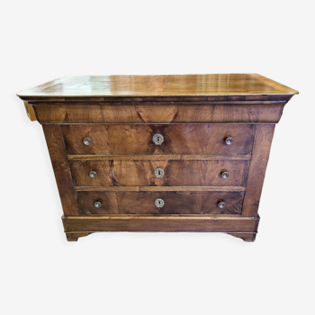 Louis philippe walnut chest of drawers wooden tray of the xix th century