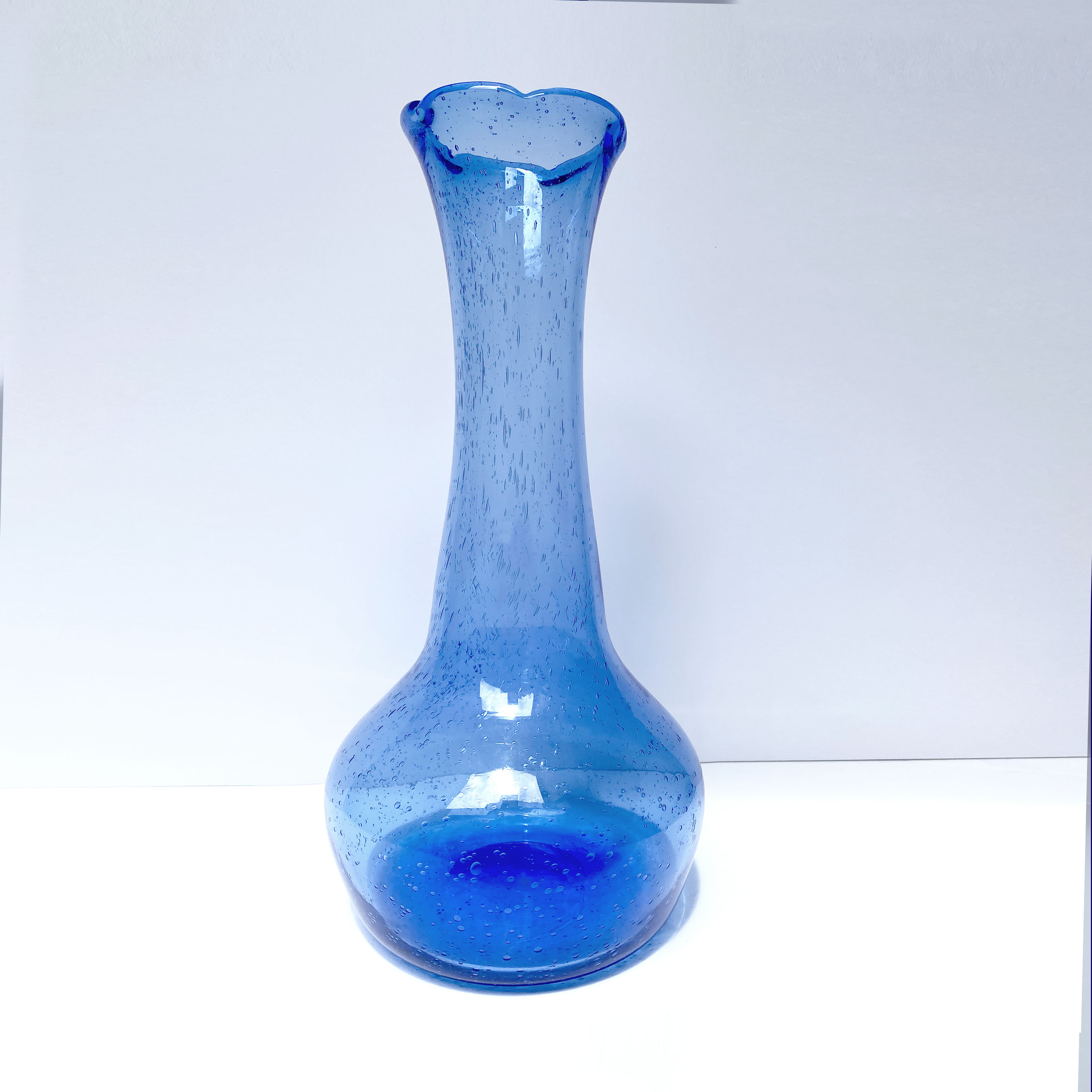 Large blue blown glass vase