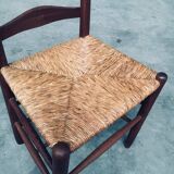 Rustic Handcrafted Oak and Rush High Back Dining Chairs, Belgium, 1940s, Set of 4