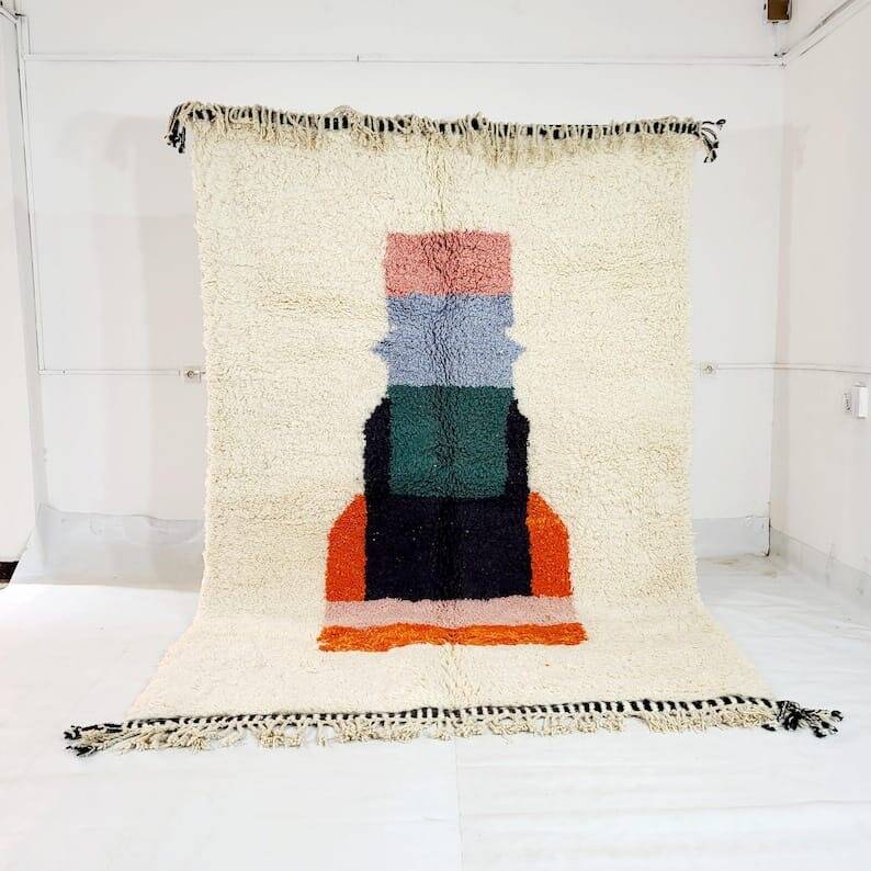 Handmade Berber rug with colourful patterns, size 150x250 cm.