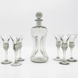 Decanter and Cordial Glasses in Grey Smoked Glass from Holmegaard Denmark, 1950s, Set of 7