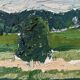 « Green Grove » peinture à l’huile de paysage suédoise vintage, encadrée