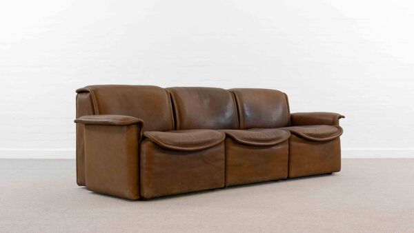 Canapé modulable De Sede DS-12 en cuir cognac, années 70