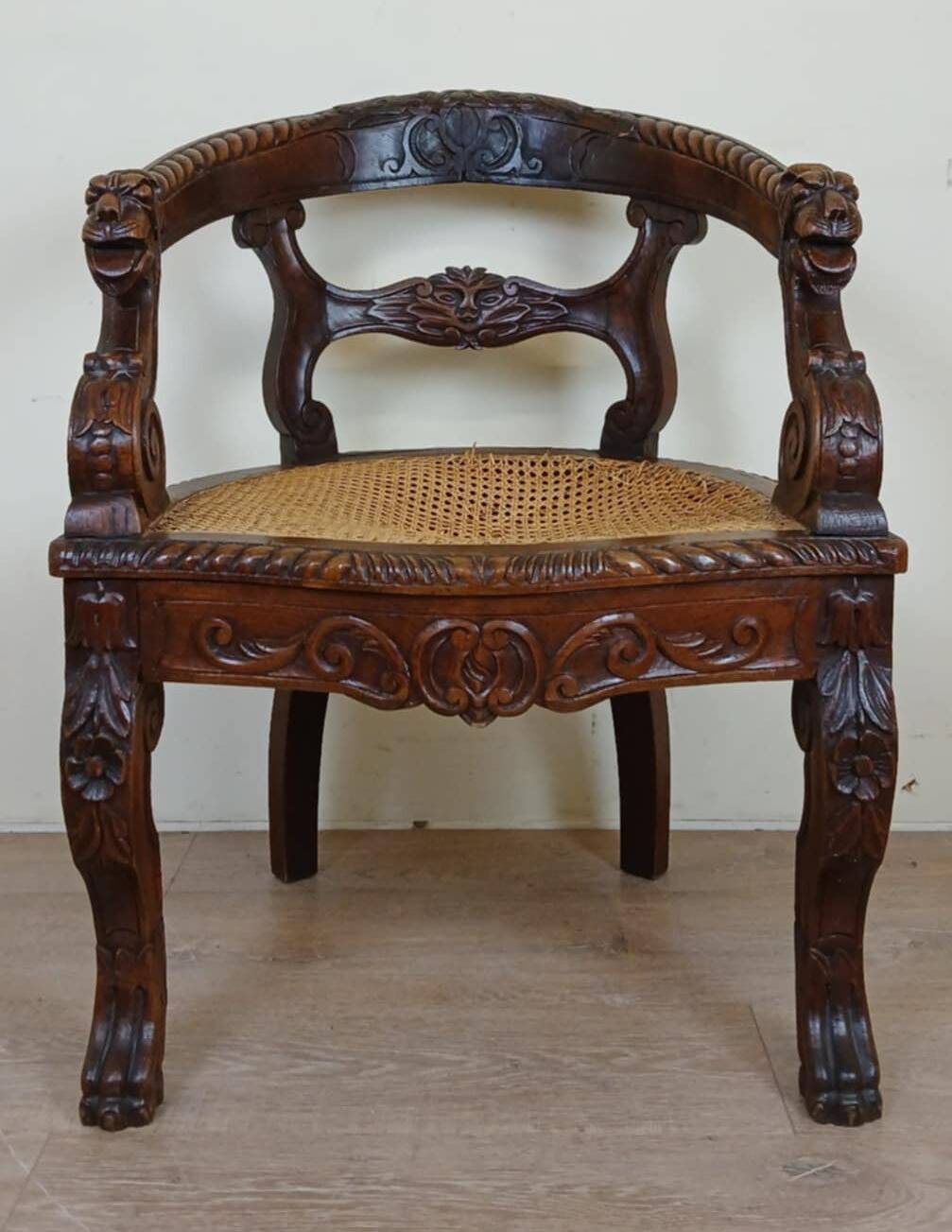 Renaissance style office chair in solid oak circa 1850