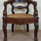 Renaissance style office chair in solid oak circa 1850