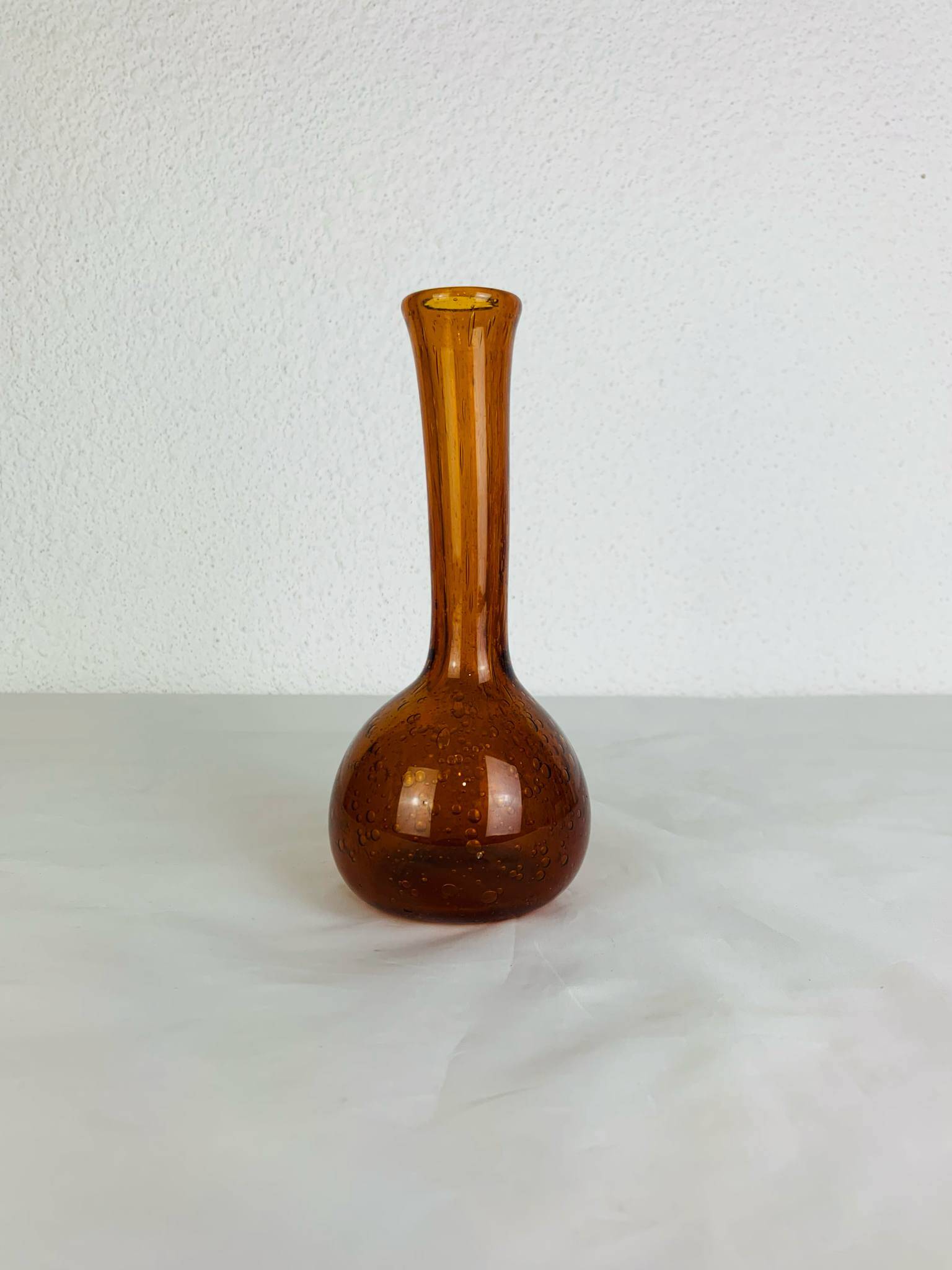Vintage amber/orange bubbled glass soliflore vase