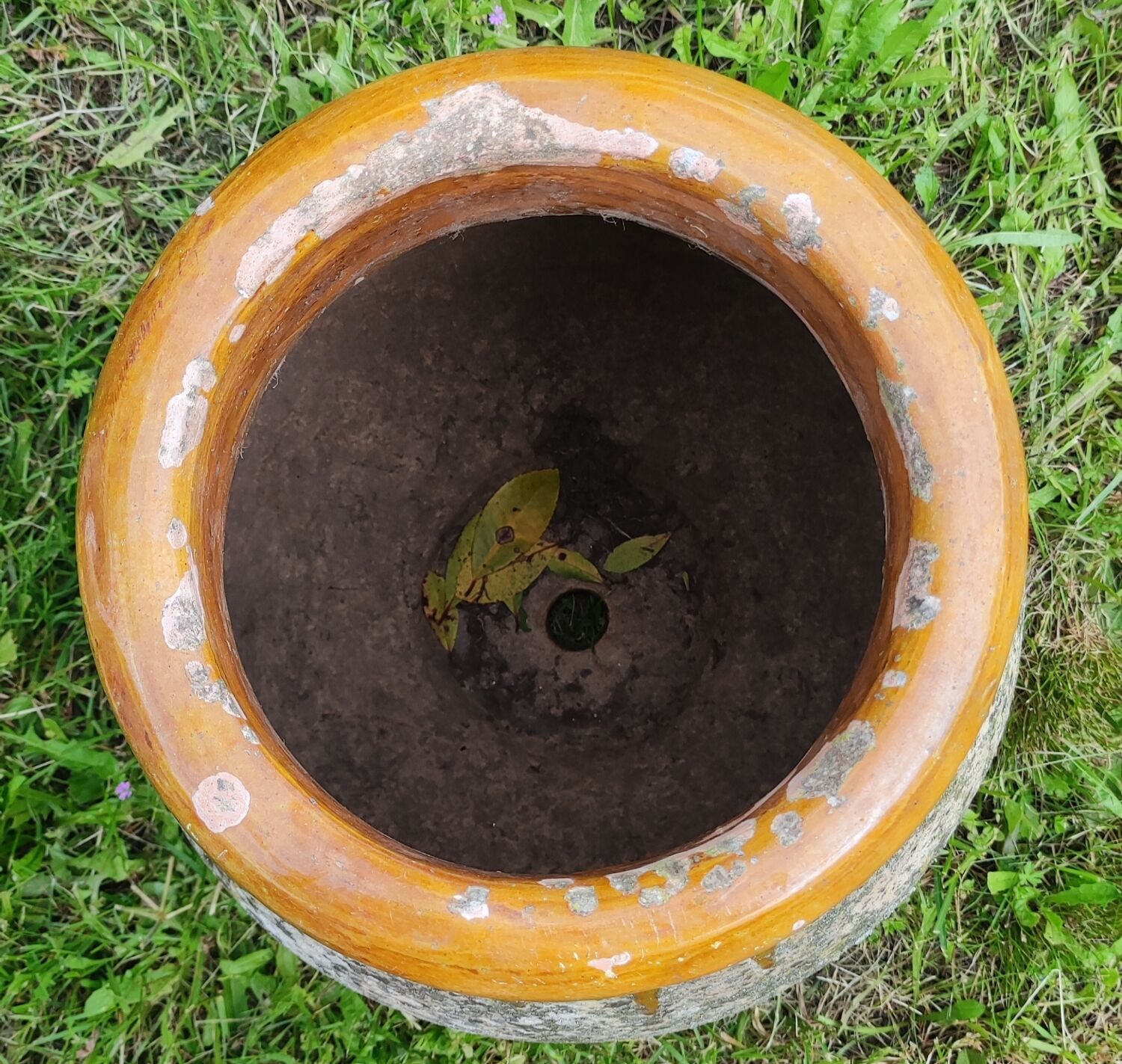 Old jar of Biot glazed pottery with drips