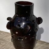 Brutalist lamp in black / brown ceramic openwork 1970