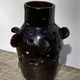 Brutalist lamp in black / brown ceramic openwork 1970