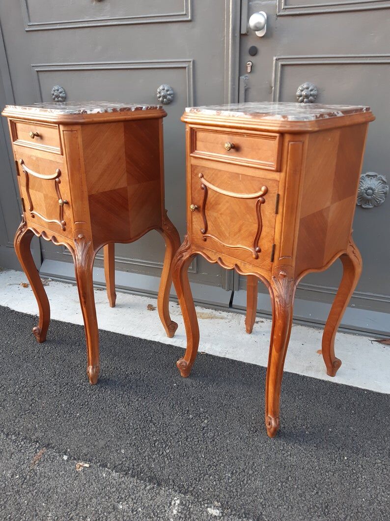 Pair of bedside Louis XV French walnut 1900s