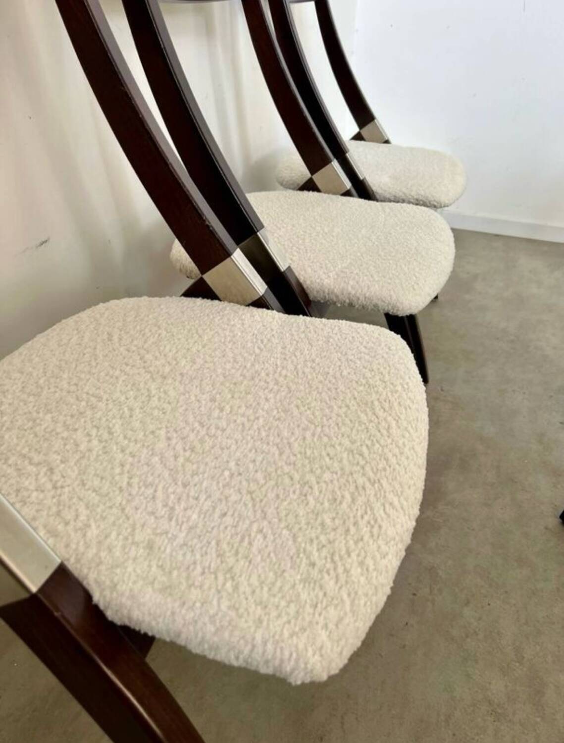 Set of 4 vintage 70s Italian design wooden and terry chairs