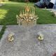 Mid-century chandelier and 2 wall sconces in gilded brass and clear glass, 1960s.