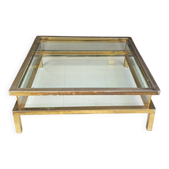 Vintage brass sliding top display coffee table, 1970s
