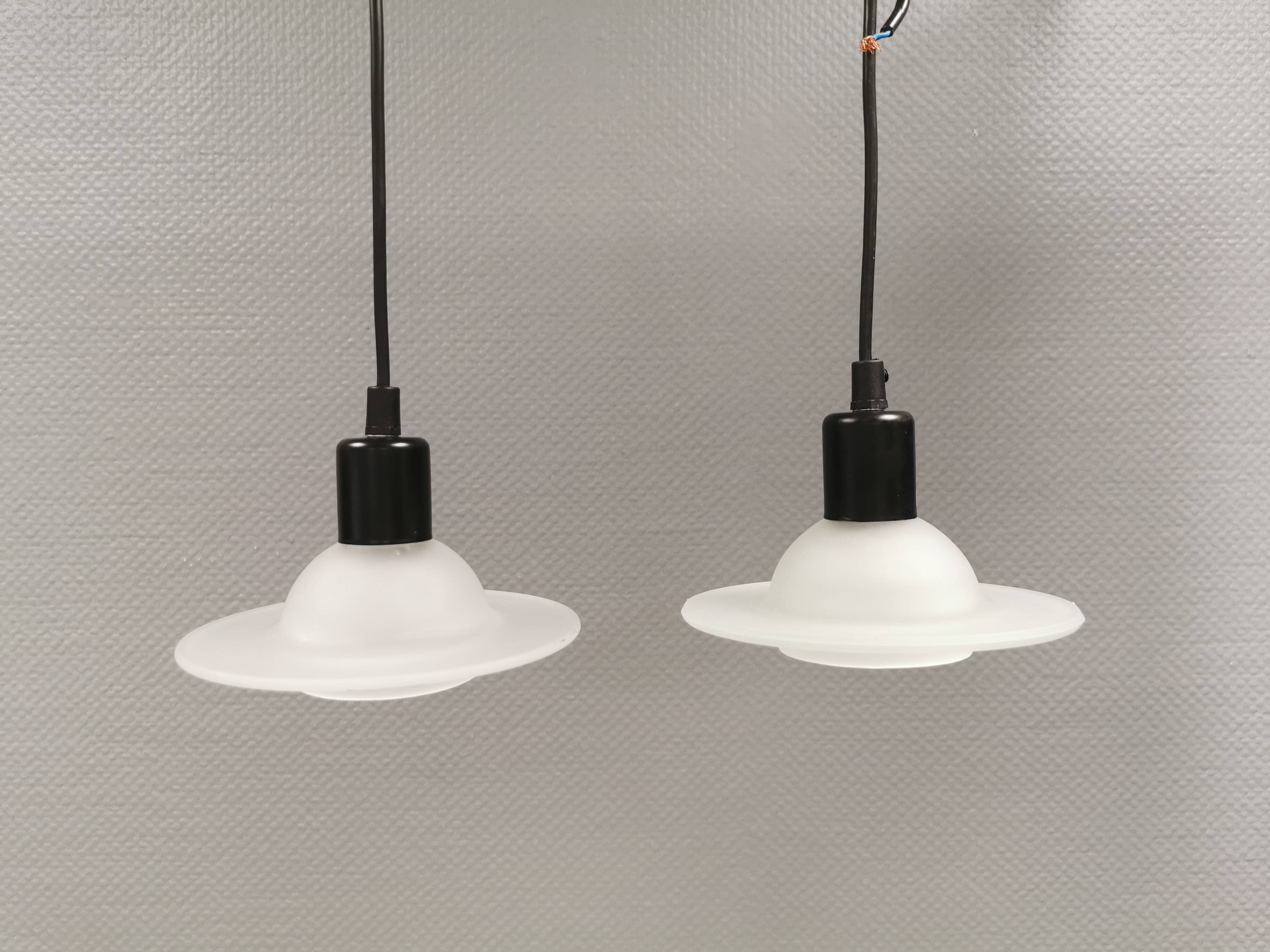 White glass UFO pendant lights by Design-Light, early 1990s Denmark