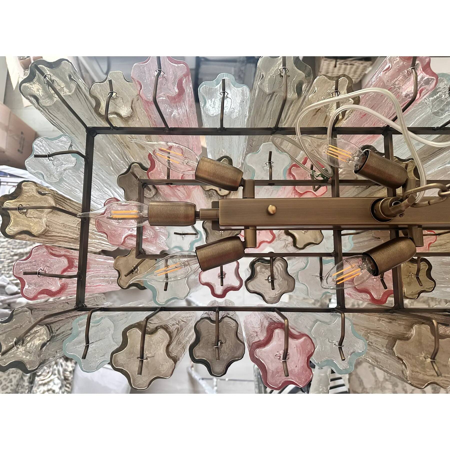 Contemporary Huge Rectangular "Tronchi" Murano Glass Burnished Chandelier