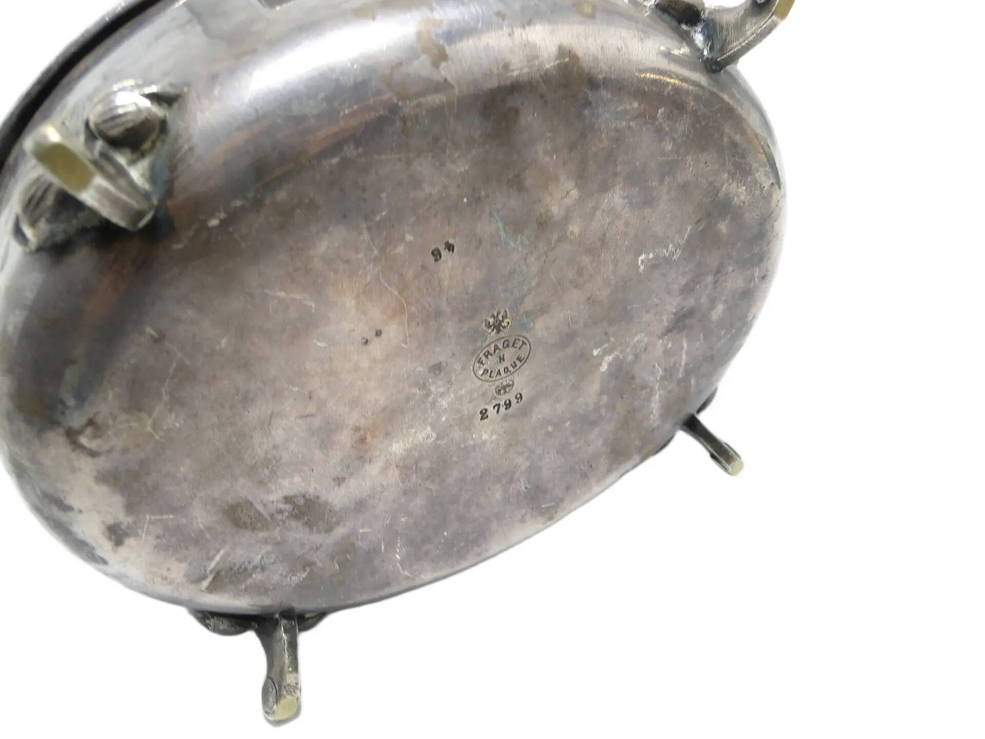 Art Deco sugar bowl, silver-plated brass, Fraget, Poland, 1920s.