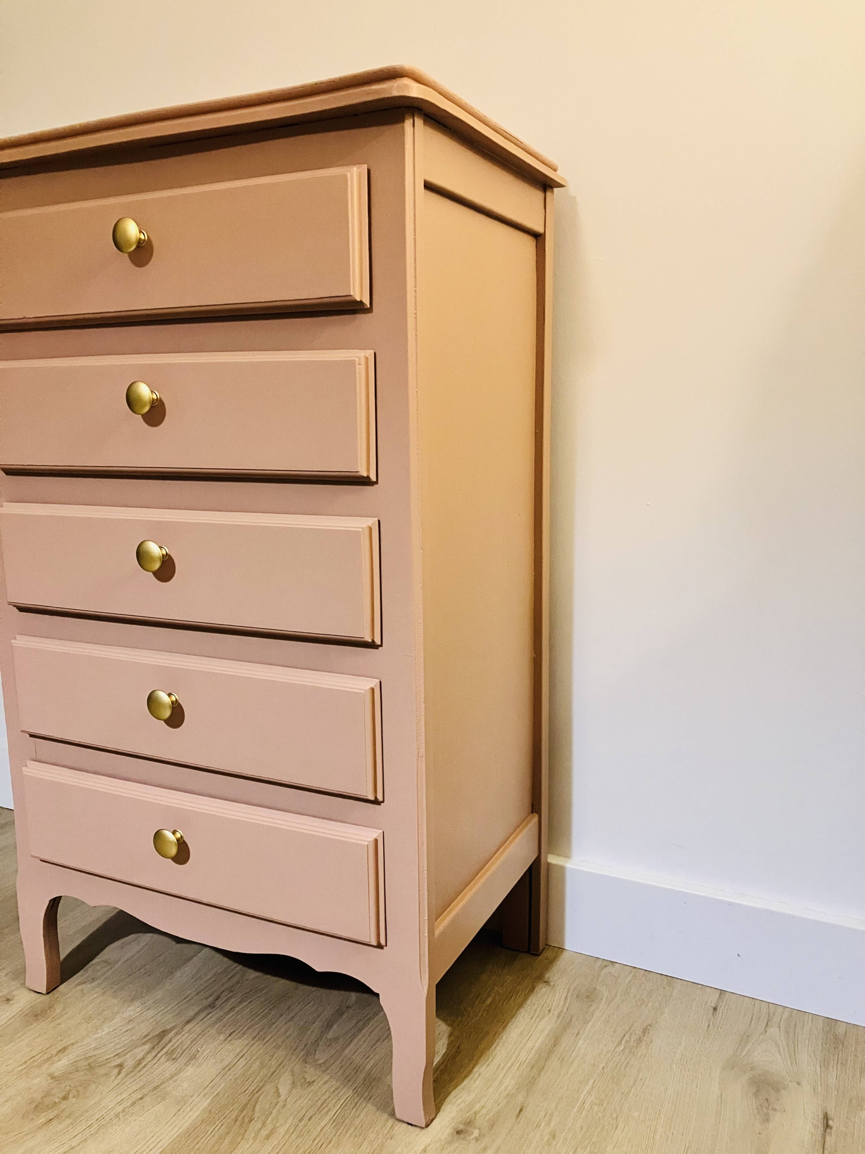 Pink wooden chest of drawers