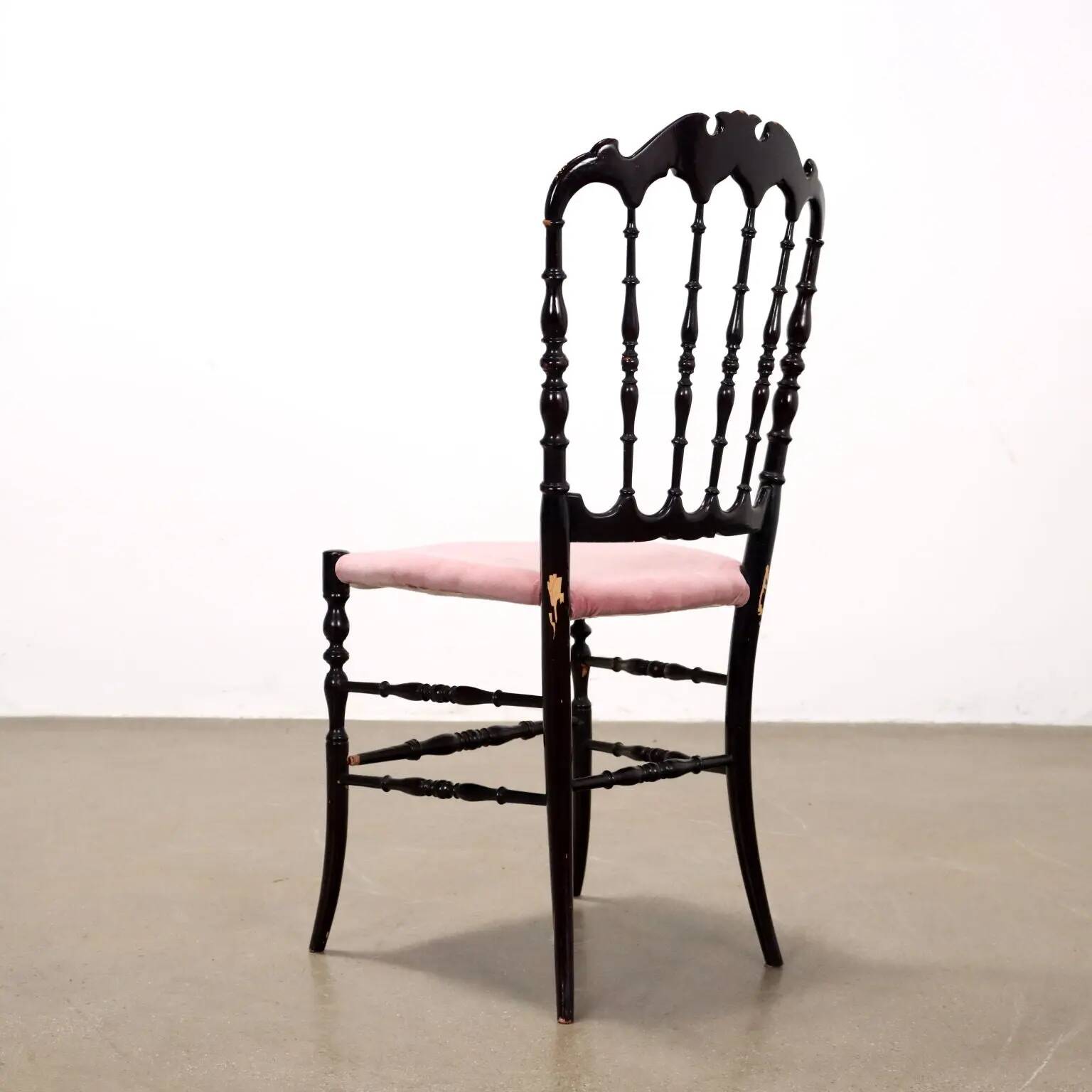 Vintage wooden chairs, foam and velvet, design, Italy, 1950s-1960s