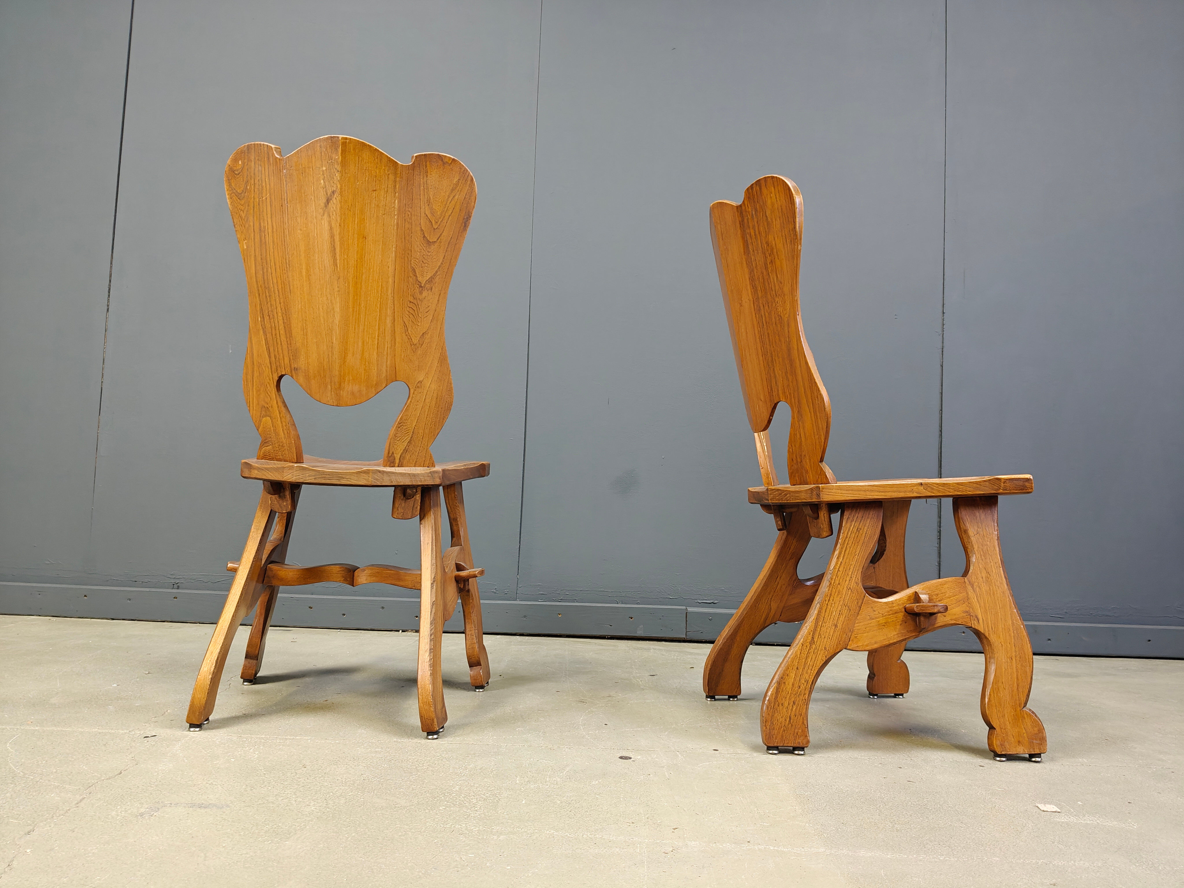 Brutalist oak dining chairs, Netherlands - 1960s