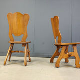 Brutalist oak dining chairs, Netherlands - 1960s
