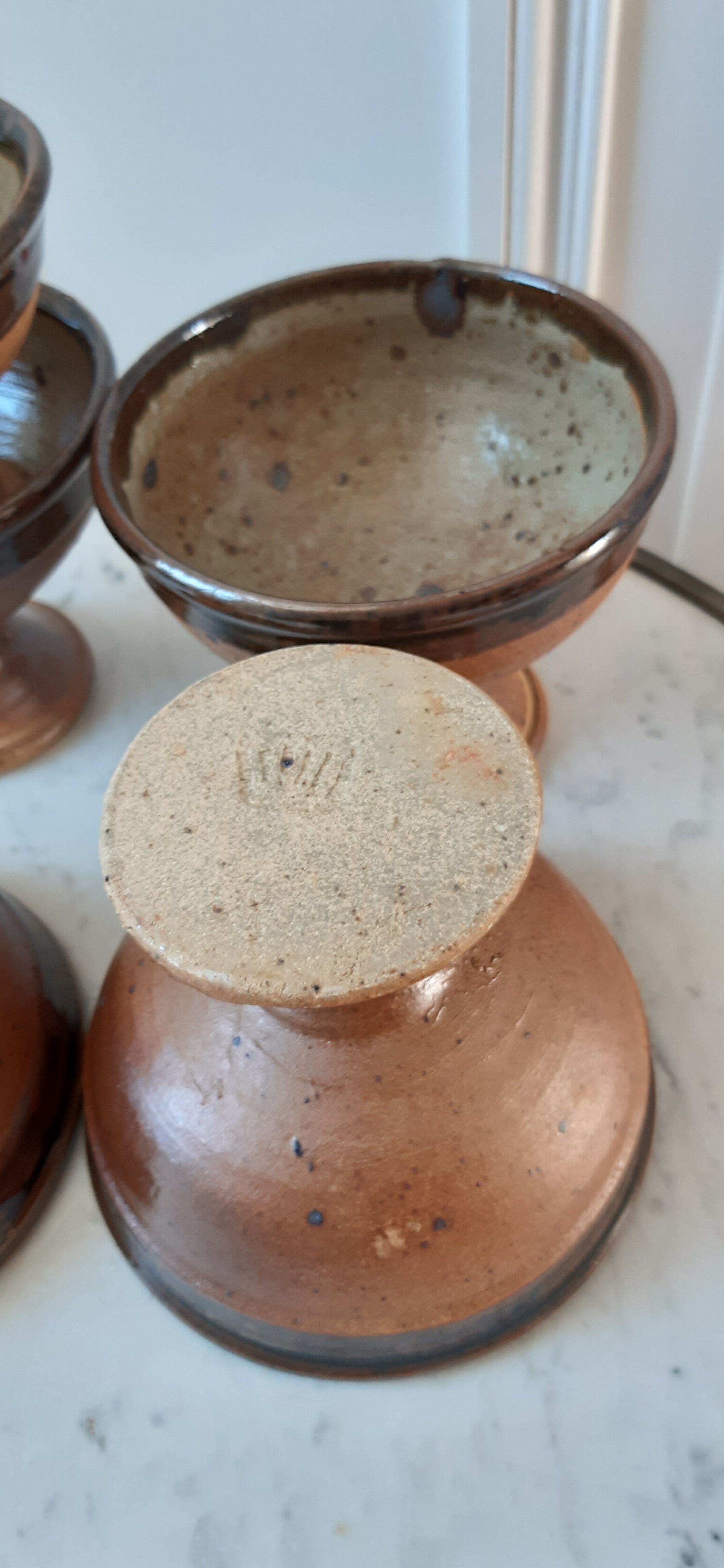 Set of 5 fruit cups / ice in stoneware artisanal pottery 70s