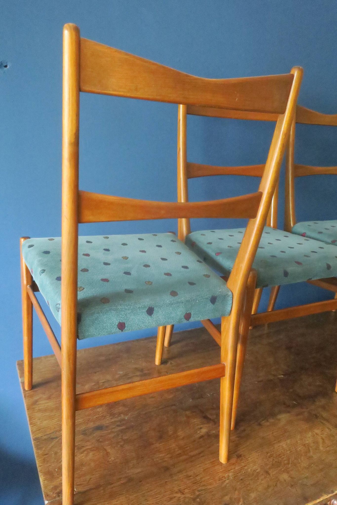Set of 4 mid century dining chairs with chenille covers, 1960
