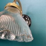 Pair brass wall lamps and holophane glass tulips porcelain rosette