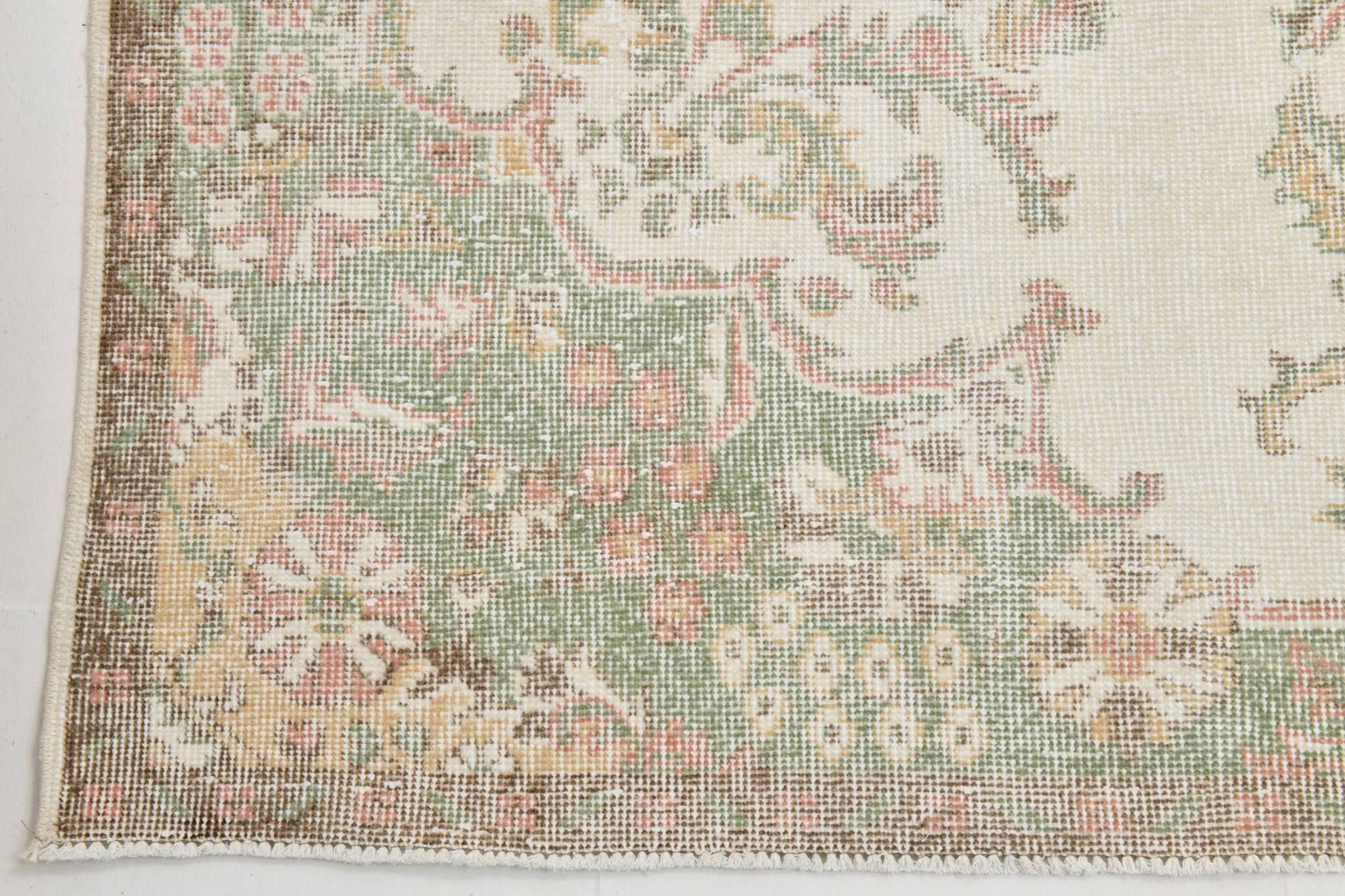 Tapis vintage à motif floral oriental beige et crème 6x11, 189x329 cm