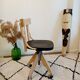 Black and wood workshop chair with metal base