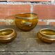 Salad bowl + 2 Antique AMBRINE Bowls Amber Glass + Gold Bronze Mounting