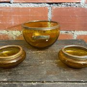 Salad bowl + 2 Antique AMBRINE Bowls Amber Glass + Gold Bronze Mounting