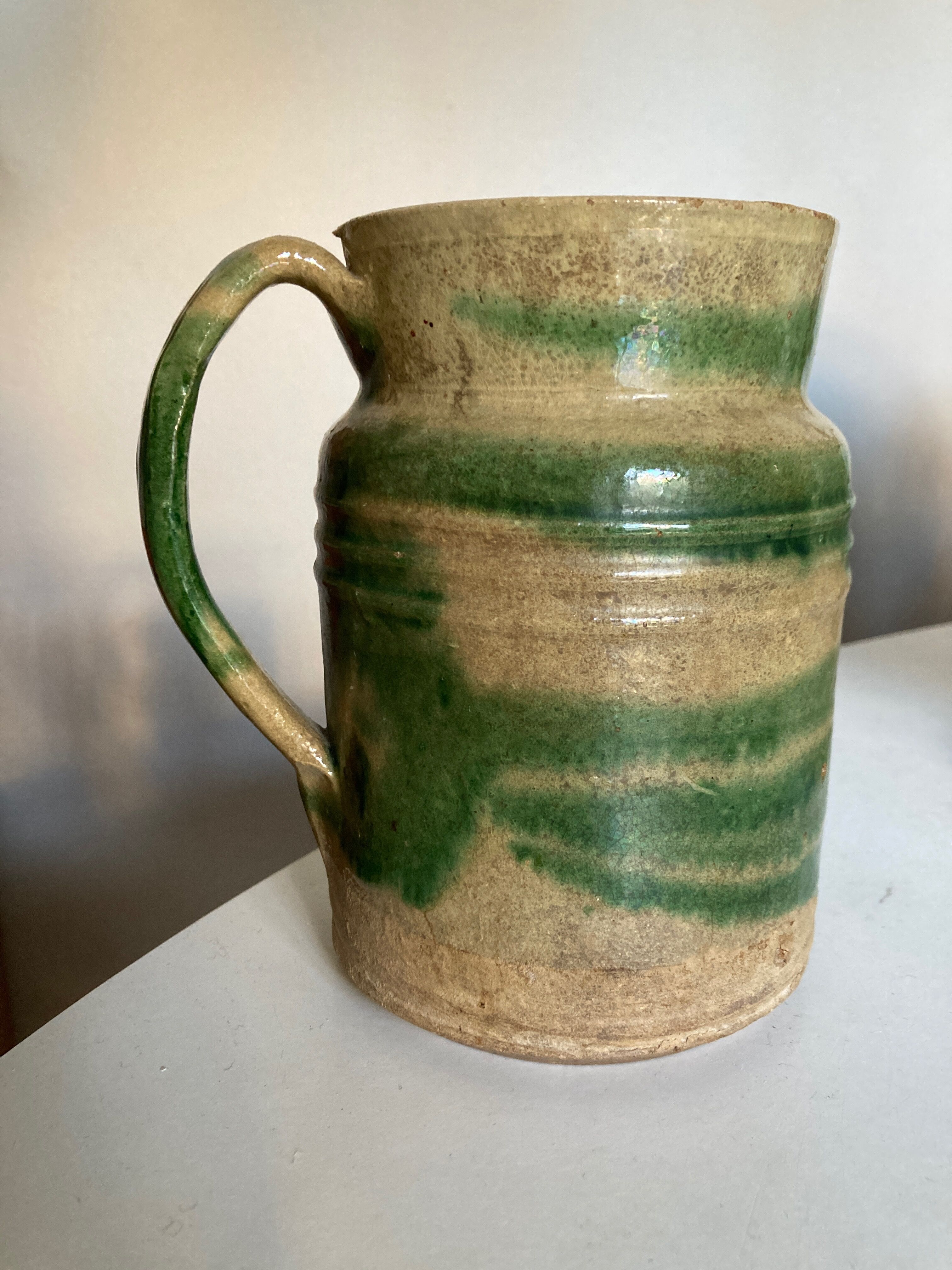 Pitcher in glazed earth of farm Dieulefit folk art early 20th