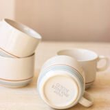 4 coffee cups - pale blue and brown border - Japan