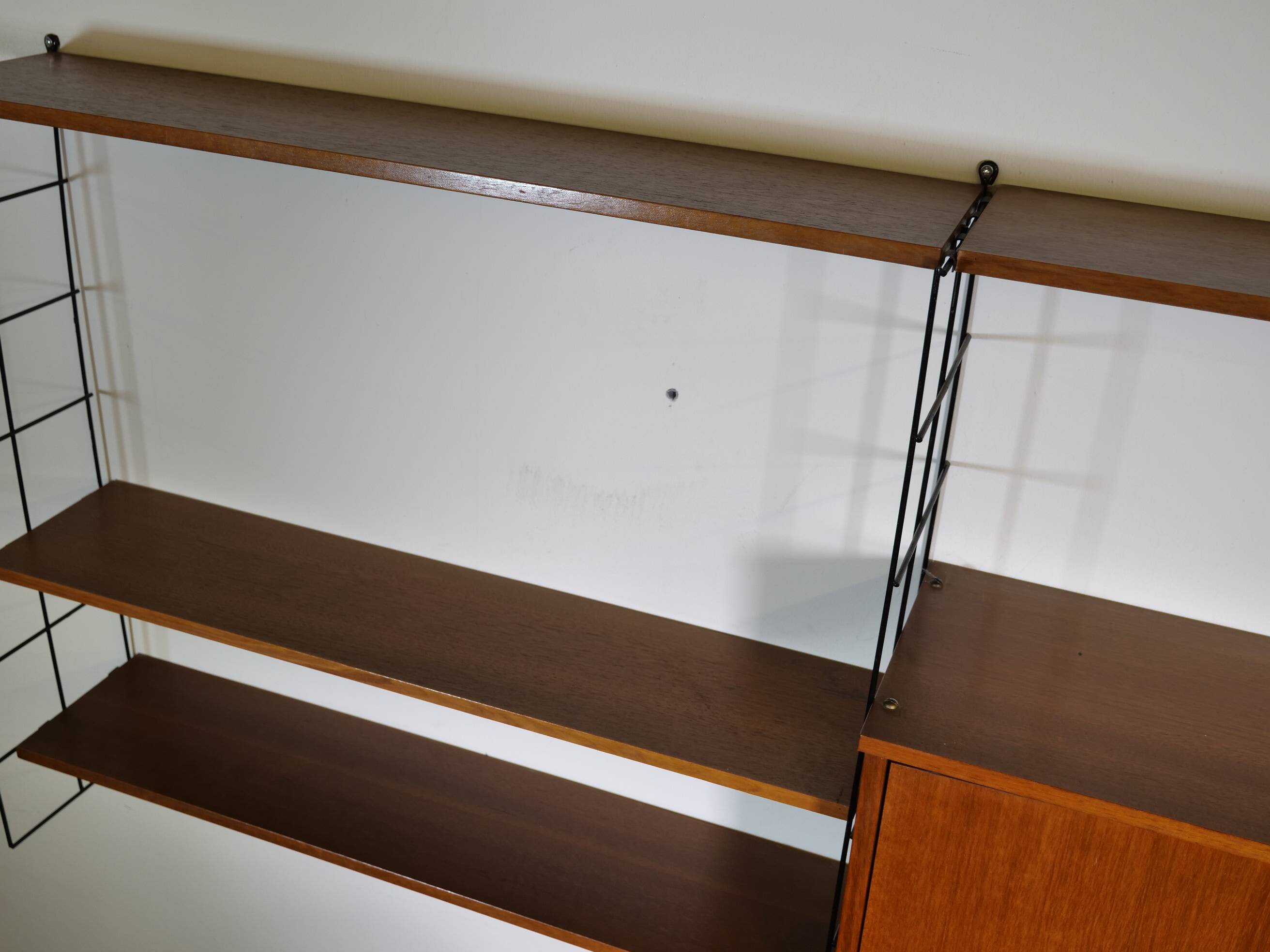 Mid Century String Shelving Unit in Teak with Secretary Cabinet, 1960s