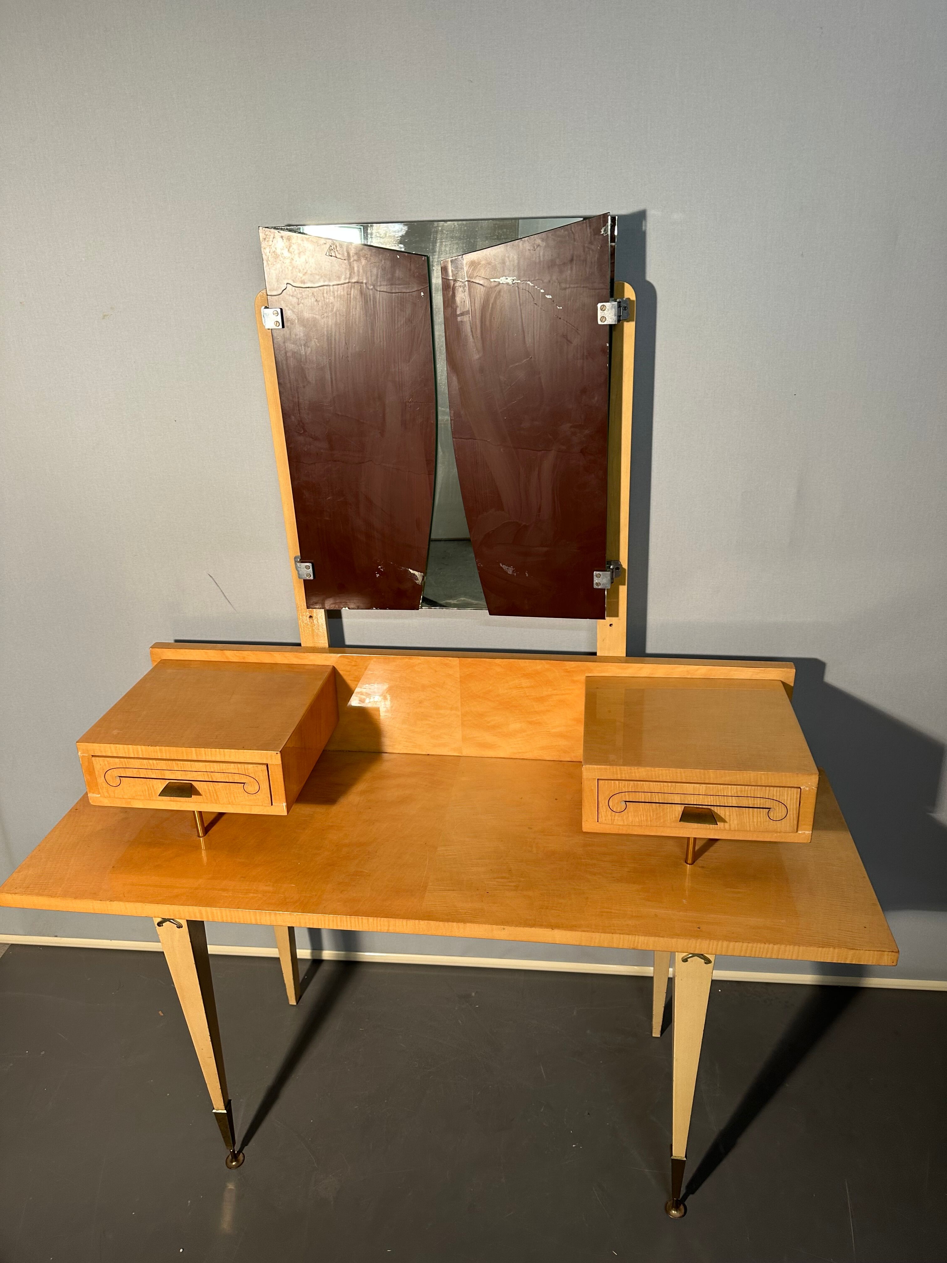 Vintage dressing table 1950 / 1960 with folding and removable mirror: convertible into an office