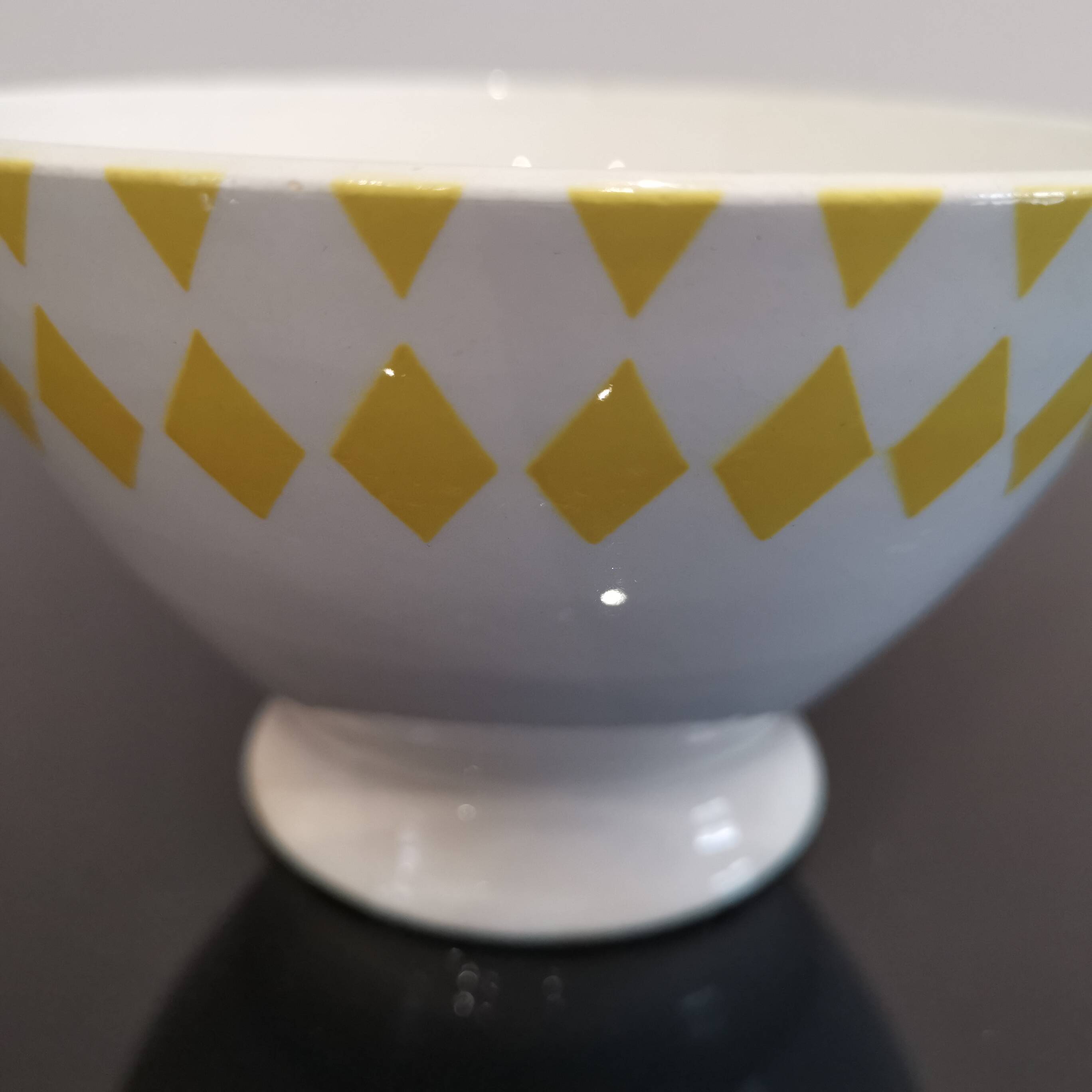 Old Badonviller earthenware bowl with yellow diamonds