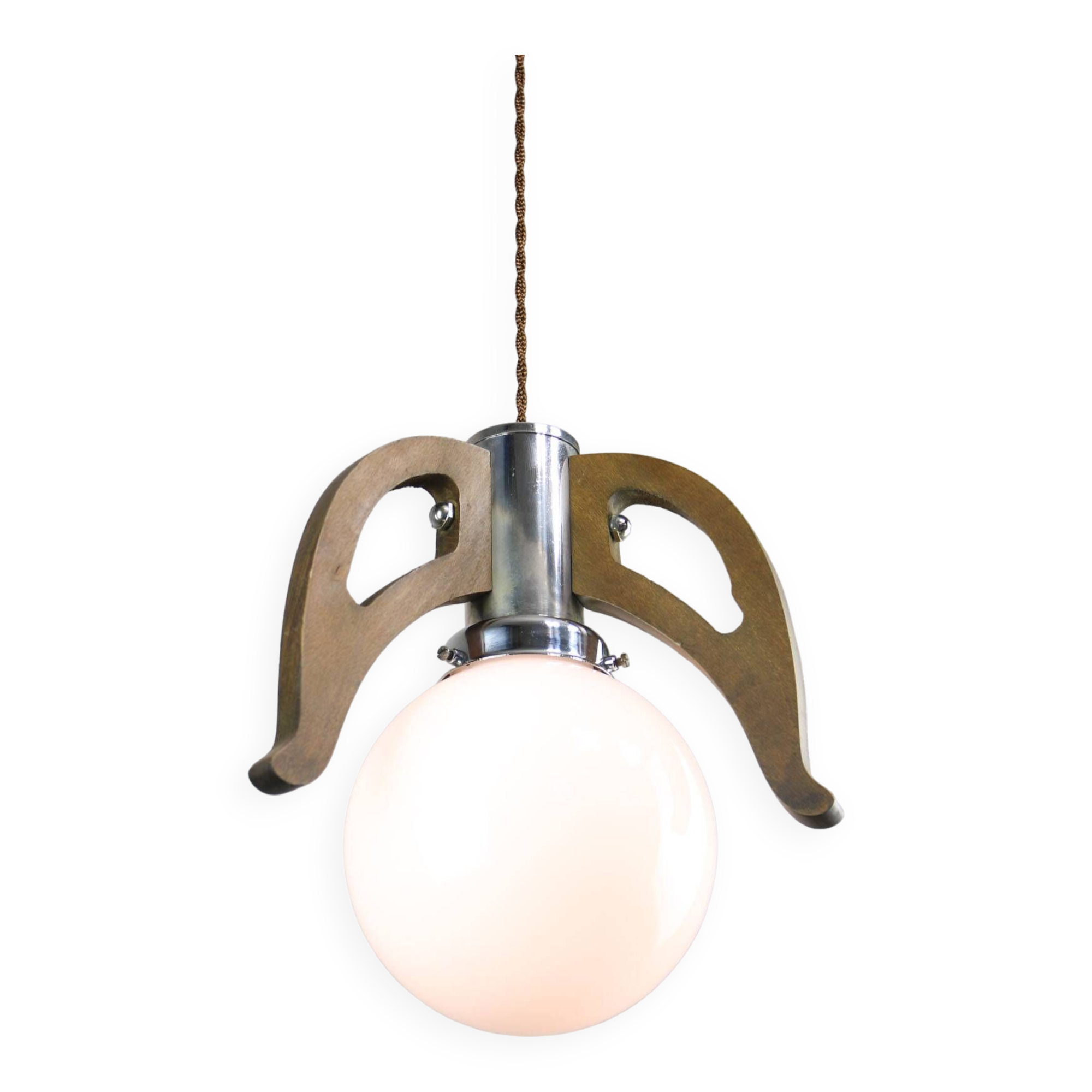 Mid-Century Scandinavian Chrome & Opaline Pendant Lamp, 1960s