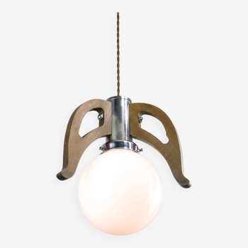 Lampe à Suspension Mid-Century Scandinave en Chrome et Opaline, 1960s