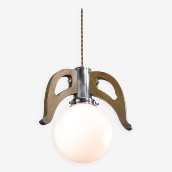 Mid-Century Scandinavian Chrome & Opaline Pendant Lamp, 1960s