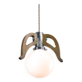 Mid-Century Scandinavian Chrome & Opaline Pendant Lamp, 1960s