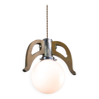 Lampe à Suspension Mid-Century Scandinave en Chrome et Opaline, 1960s