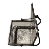 Art Deco Period Butter Dish, Silver Metal and Crystal - With Balance Wheel