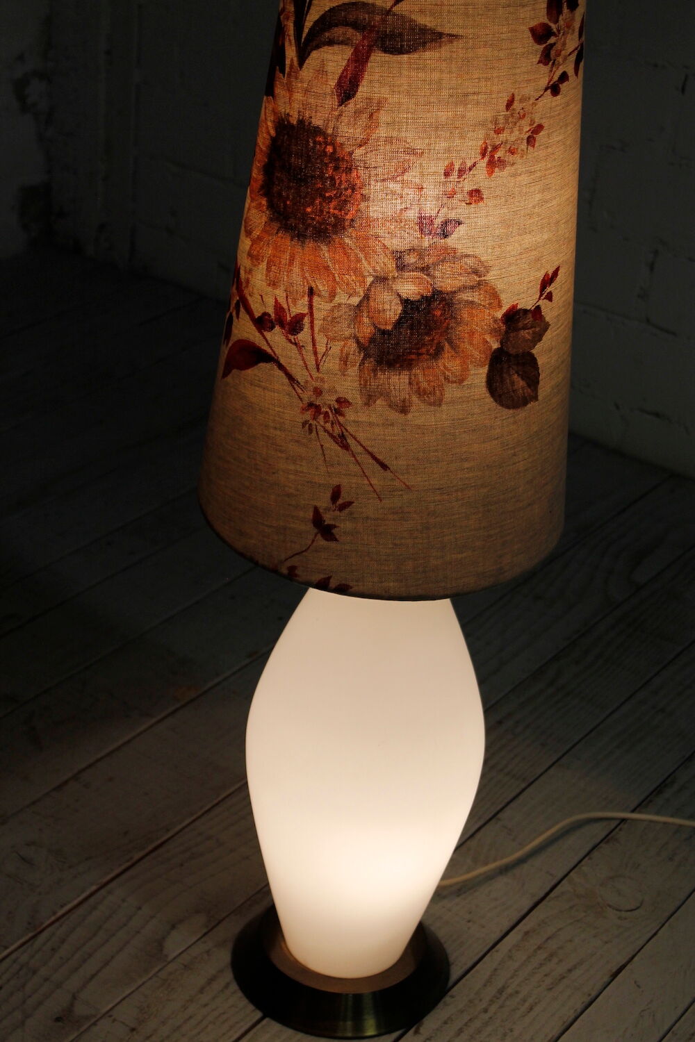 Glass floor lamp with floral shade, 1960s