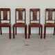 Set of 6 Art Deco chairs in Oak and Walnut with camel leather.