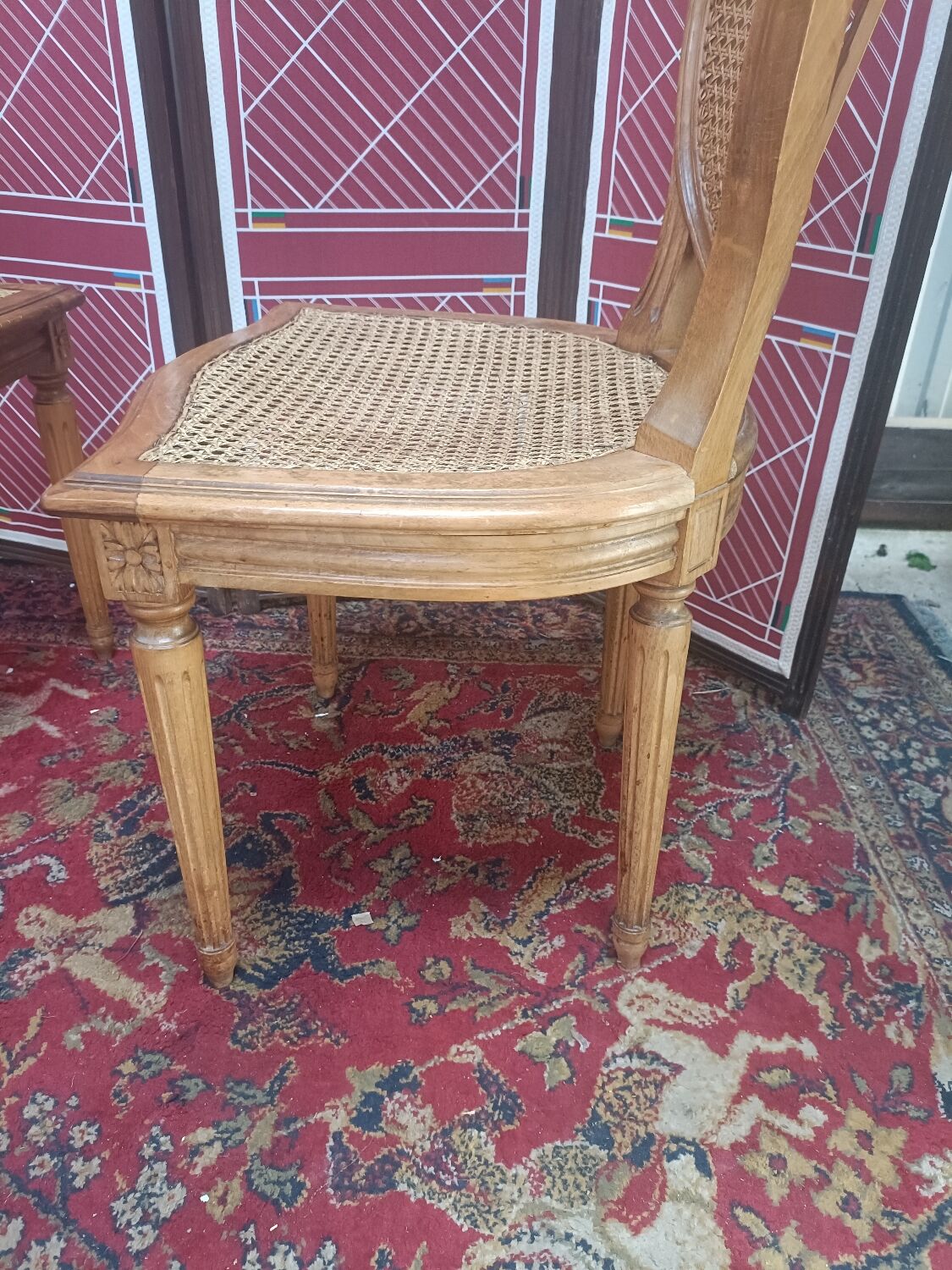 Louis XVI style medallion chairs, canned seat and back
